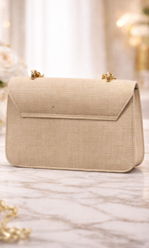 Sophisticated Handbag with Long Metal Chain 991  - beige