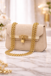 Sophisticated Handbag with Long Metal Chain 991  - beige