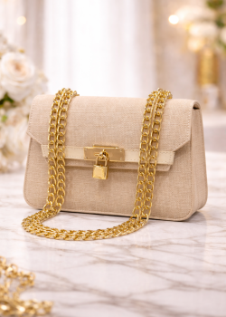 حقيبة يد راقية بسلسلة معدنية طويلة 991  - بيج