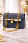 Sophisticated Handbag with Long Metal Chain 991  - denim blue/jean blue