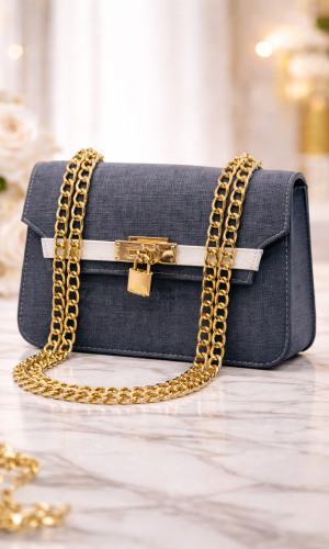Sophisticated Handbag with Long Metal Chain 991  - denim blue/jean blue