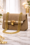 Elegante Handtasche mit langer Metallkette 991  - Mausgrau