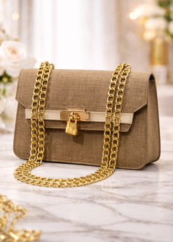 Elegante Handtasche mit langer Metallkette 991  - Mausgrau