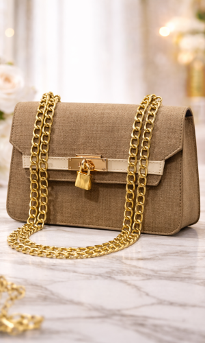 Sophisticated Handbag with Long Metal Chain 991  - ivory