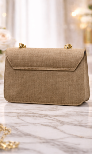 Sophisticated Handbag with Long Metal Chain 991  - ivory