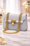 Elegante Handtasche mit langer Metallkette 991  - Grau