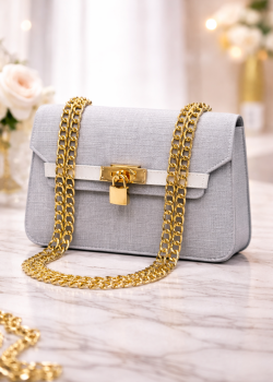 Elegante Handtasche mit langer Metallkette 991  - Grau