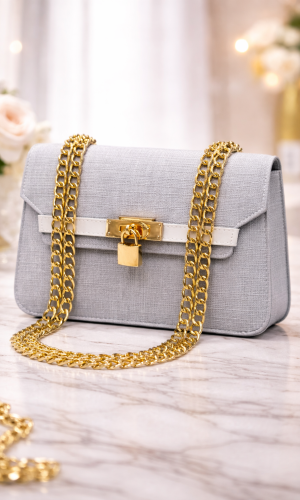 Elegante Handtasche mit langer Metallkette 991  - Grau