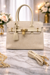 Practical Leather Crossbody Bag with Long Strap 992 - beige