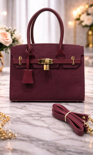 Practical Leather Crossbody Bag with Long Strap 992 - cherry red