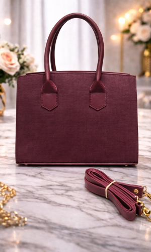 Practical Leather Crossbody Bag with Long Strap 992 - cherry red