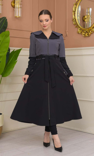 ترانشكوت براشوت كتان ياقة مزدوجة 1229 - رمادي