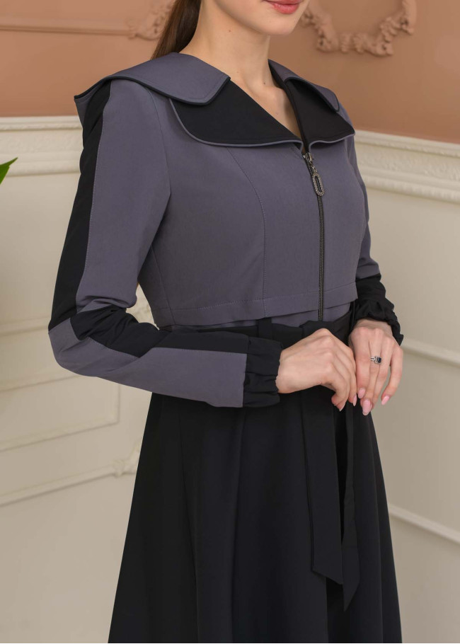 Hooded Belted Hijab Parachute Topcoat 1229 - Anthracite