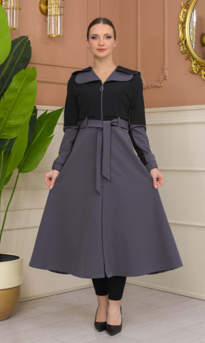 ترانشكوت براشوت كتان ياقة مزدوجة 1229 - فضي غامق