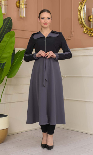 ترانشكوت براشوت كتان ياقة مزدوجة 1229 - فضي غامق