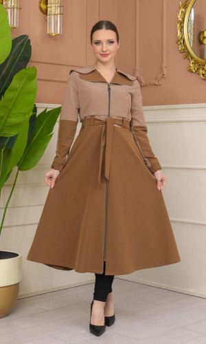 ترانشكوت براشوت كتان ياقة مزدوجة 1229 - بيج