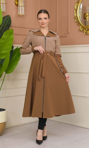 ترانشكوت براشوت كتان ياقة مزدوجة 1229 - بيج