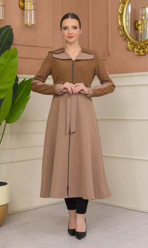 ترانشكوت براشوت كتان ياقة مزدوجة 1229 - ترابي