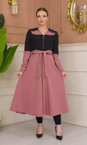 ترانشكوت براشوت كتان ياقة مزدوجة 1229 - اسود