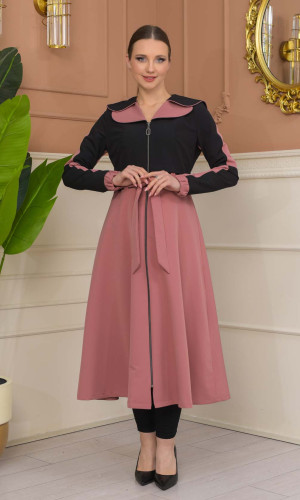 ترانشكوت براشوت كتان ياقة مزدوجة 1229 - اسود