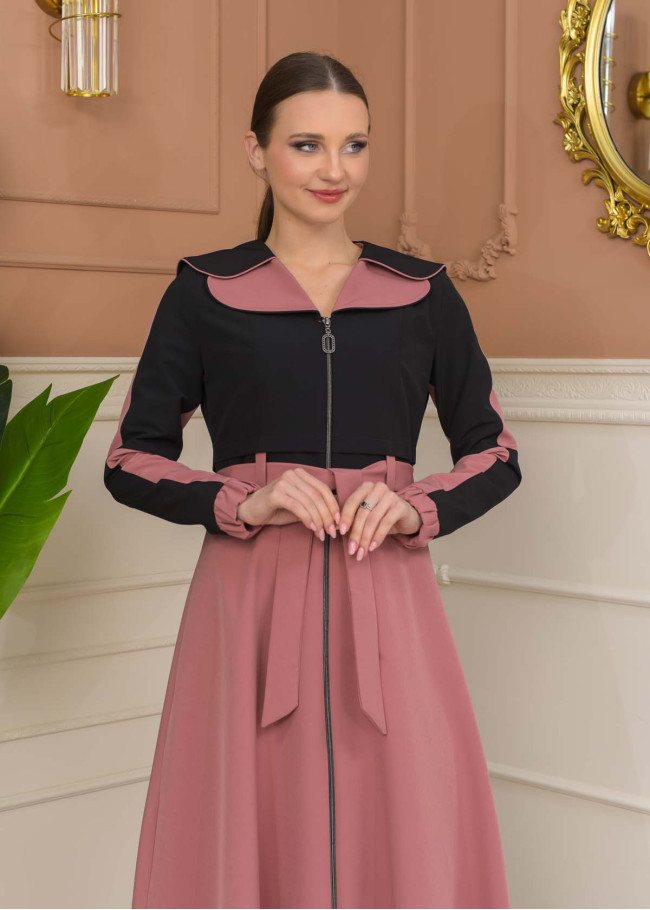 Hooded Belted Hijab Parachute Topcoat 1229 - Black