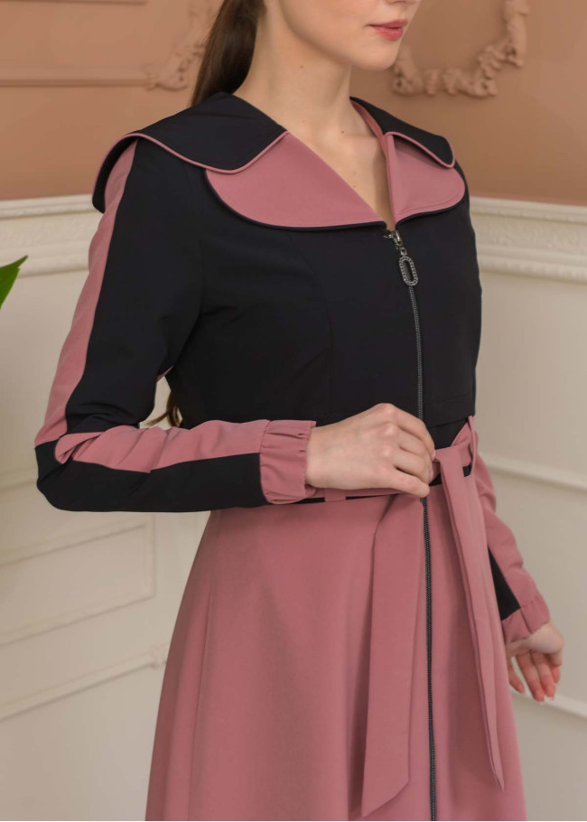 Hooded Belted Hijab Parachute Topcoat 1229 - Black