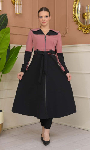 ترانشكوت براشوت كتان ياقة مزدوجة 1229 - زهر