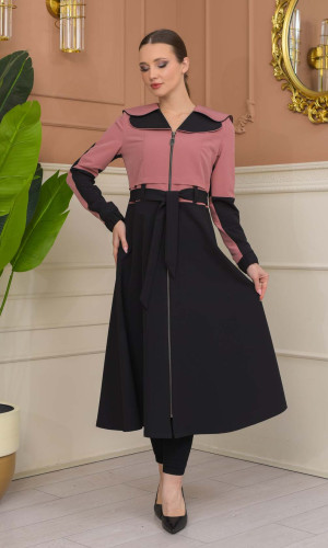 ترانشكوت براشوت كتان ياقة مزدوجة 1229 - زهر