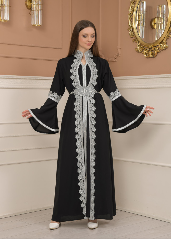 silver-embroidered kaftan Abiye 4109 - black