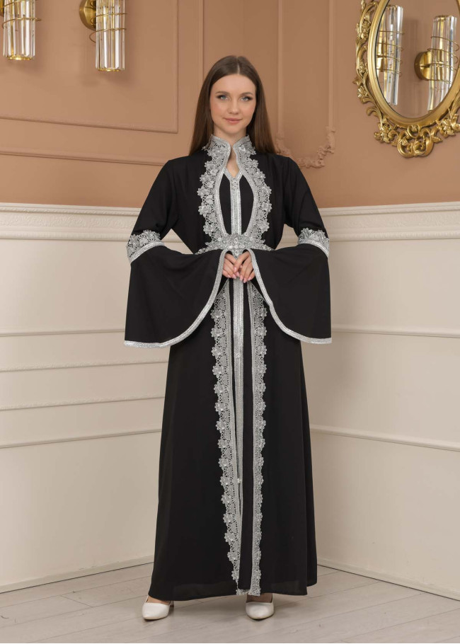 silver-embroidered kaftan Abiye 4109 - black