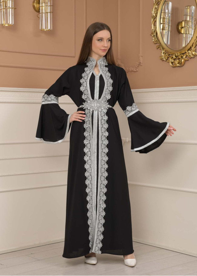 silver-embroidered kaftan Abiye 4109 - black
