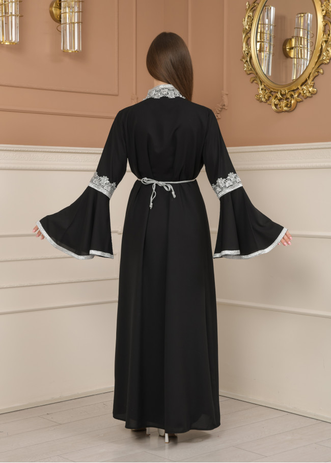 silver-embroidered kaftan Abiye 4109 - black