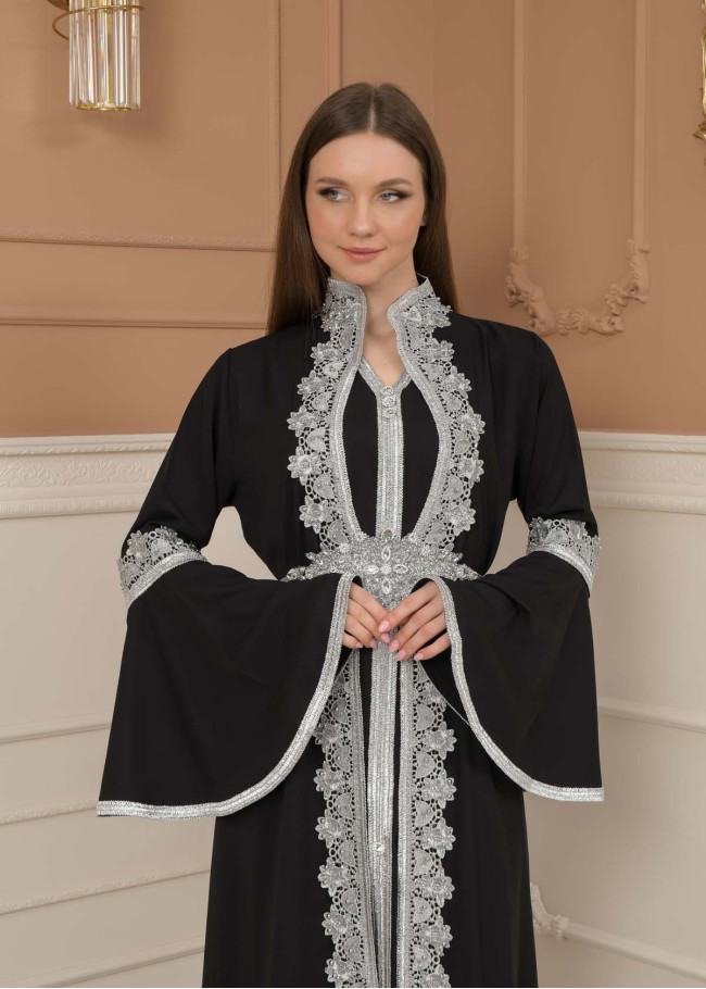 silver-embroidered kaftan Abiye 4109 - black