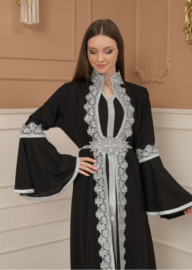 silver-embroidered kaftan Abiye 4109 - black