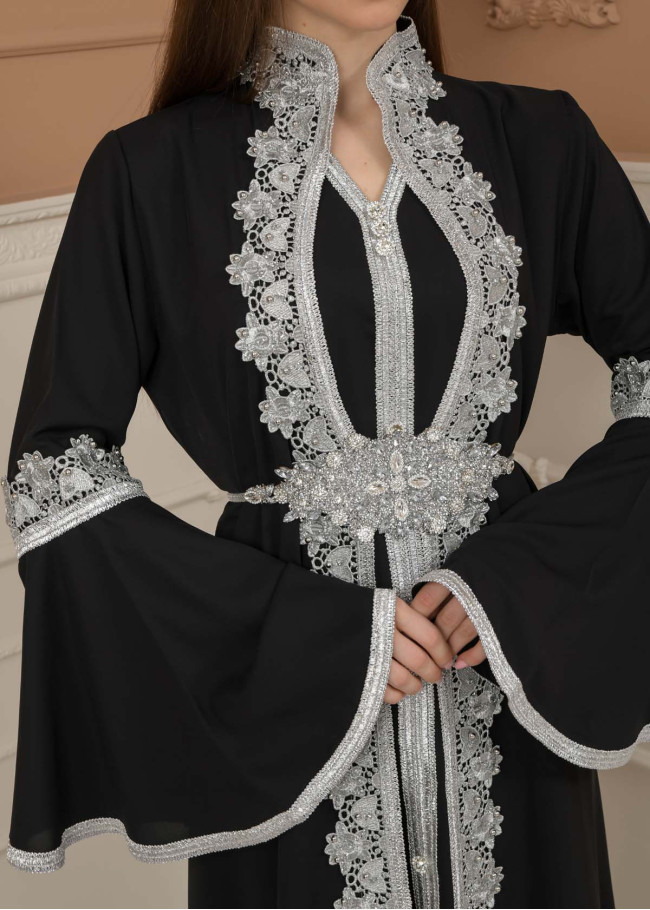 silver-embroidered kaftan Abiye 4109 - black