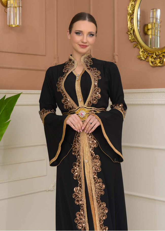 Gold-embroidered kaftan Abiye4110 - black