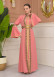 Altın işlemli  kaftan Abiye Elbise 4110 - Pembe