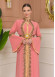 Altın işlemli  kaftan Abiye Elbise 4110 - Pembe