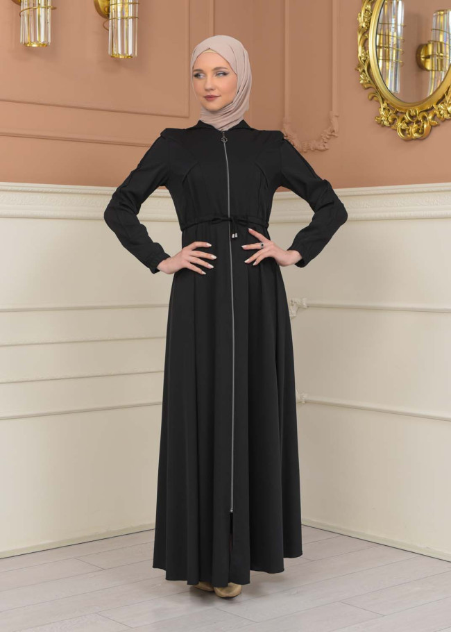 Women's Hooded Abaya with Detachable Belt 694 - black