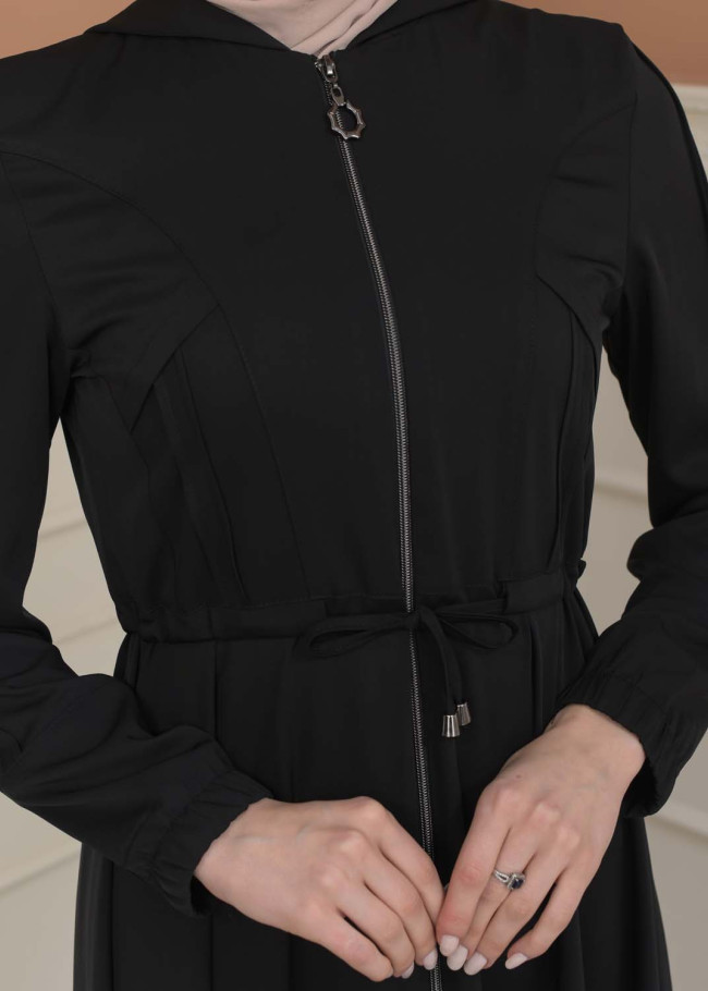 Women's Hooded Abaya with Detachable Belt 694 - black