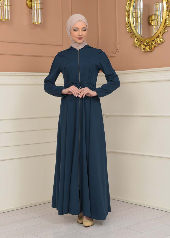 Women's Hooded Abaya with Detachable Belt 694 - turquoise