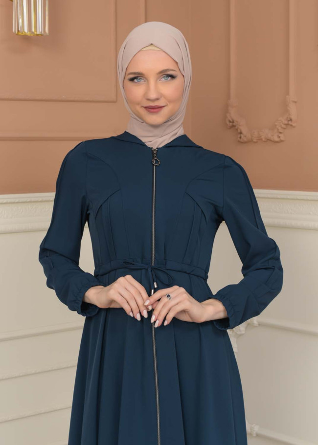 Women's Hooded Abaya with Detachable Belt 694 - turquoise