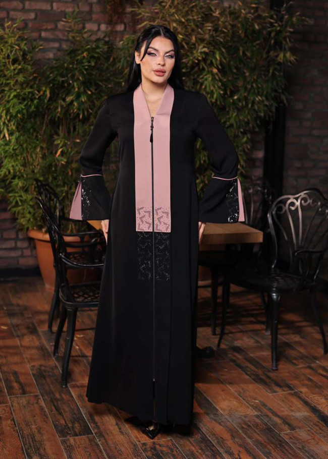 FARSAN KUMAŞLI ELMAS TAŞLI ABAYA FERACE 693 - Pembe