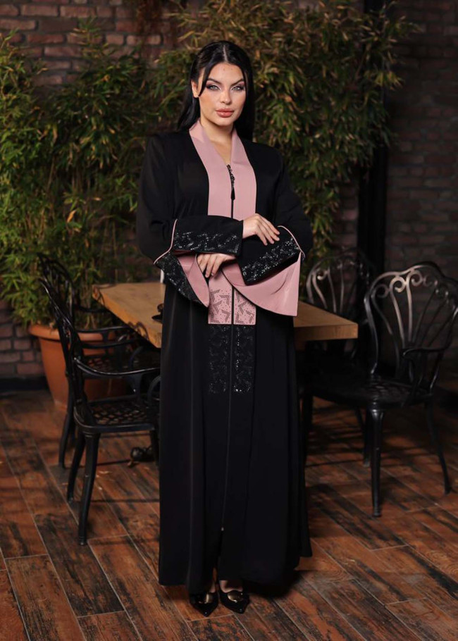 FARSAN KUMAŞLI ELMAS TAŞLI ABAYA FERACE 693 - Pembe