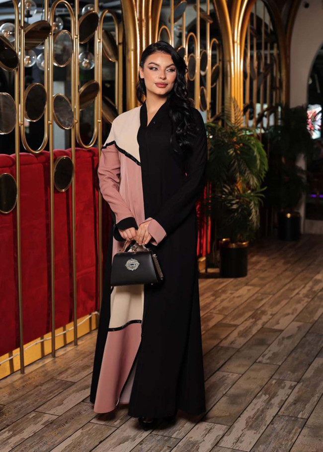 Tesettürlü iki Renkli Farsan Abaya 691 - Pembe