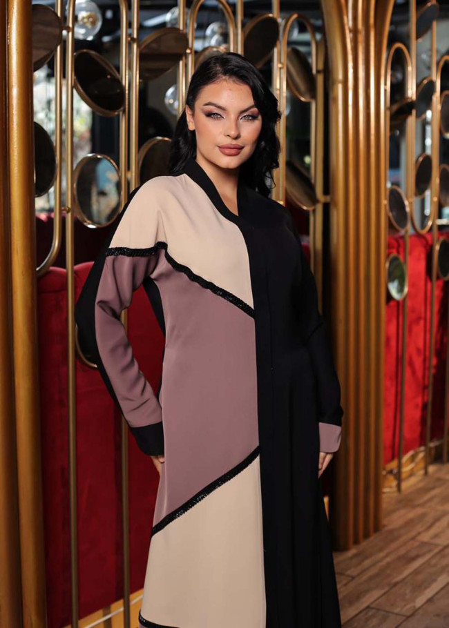Modest Two-Tone Farsan Abaya 691 - lilac