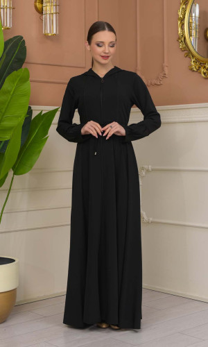 عباية برادا بكبيشون ثابت وكمر قابل للإزالة 686 - اسود