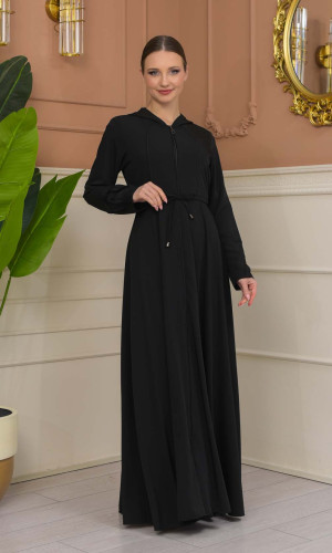 عباية برادا بكبيشون ثابت وكمر قابل للإزالة 686 - اسود