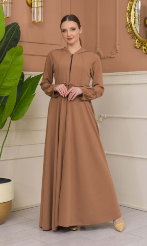 عباية برادا بكبيشون ثابت وكمر قابل للإزالة 686 - بيج