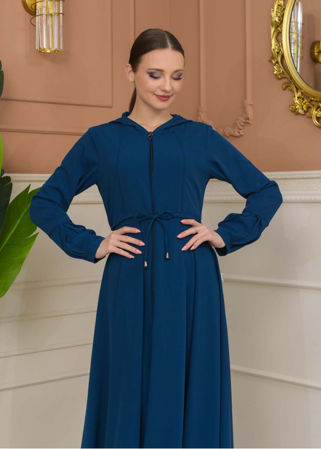 Hooded Abaya with Detachable Belt 686 - turquoise